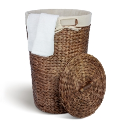 Casa Mina® Wäschekorb mit Deckel - Lombok I Atmungsaktiver Wäschekorb aus 100% Naturfaser D35 x H55cm hoch