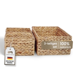 Casa Mina® Regalkorb aus Wasserhyazinthe 3er Set 2xS+M 