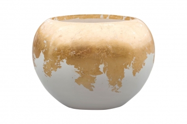 Pflanzkübel Fiberglas Luxe Lite Glossy Globe white/gold 32cm 