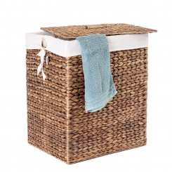 Casa Mina® Wäschekorb mit Deckel I Atmungsaktiver Wäschekorb geflochten aus 100% Naturfaser I Robuster Wäschesammler mit Griffen & waschbarem Innensack I Wäschekörbe - Busan 