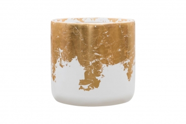Pflanzkübel Fiberglas Luxe Lite Glossy Cylinder white/gold 31cm 