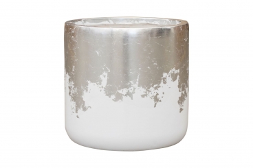 Pflanzkübel Fiberglas Luxe Lite Glossy Cylinder white/silber 31cm 