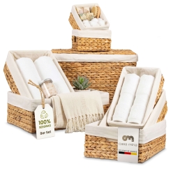 Casa Mina® Aufbewahrungskorb geflochten ideal für alle Regale I Robuster Flechtkorb mit Griffen 